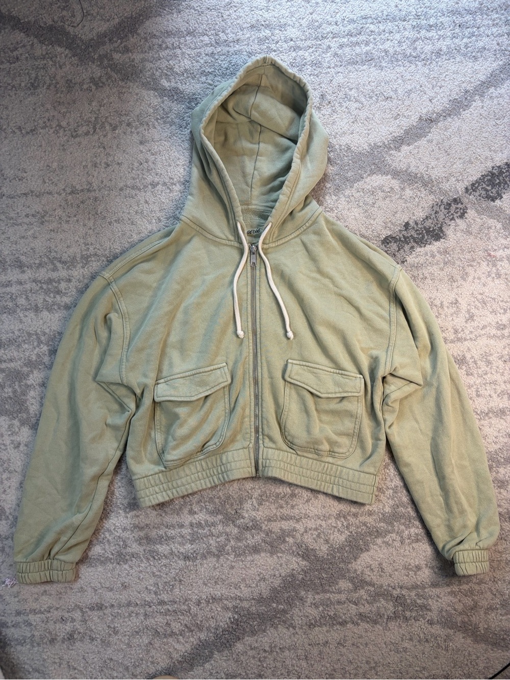 Aerie Sage Green Full Zip Cargo Pocket Hoodie Small Y2K Oversized